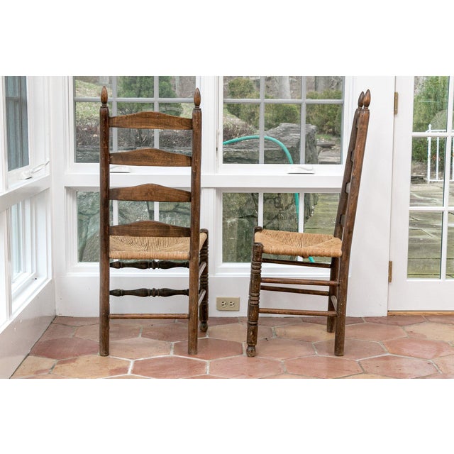 19th Century Antique Rush Seat Ladder Back Side Chairs—A Pair For Sale - Image 5 of 11