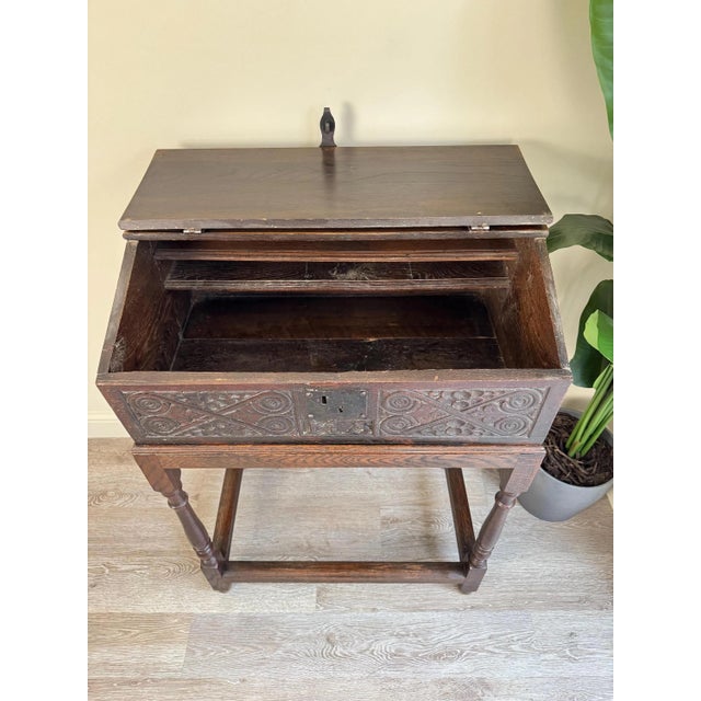Antique Carved Oak Bible Box on Stand, Early 18th Century For Sale - Image 10 of 14