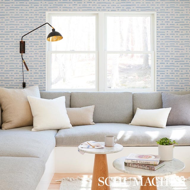 Schumacher Sample - Schumacher Abstract Ikat Wallpaper in Sky For Sale - Image 4 of 5