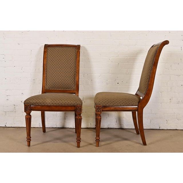 Ethan Allen French Regency Louis XVI Carved Cherry Wood Upholstered Dining Chairs, Set of Four For Sale - Image 9 of 10