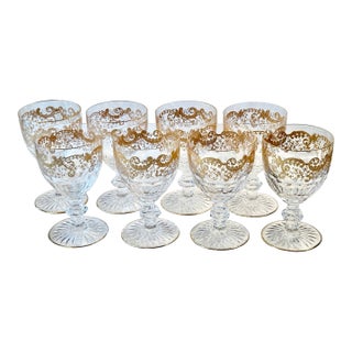 1990s Trianon Gold Stemware by St. Louis - Set of 8 For Sale