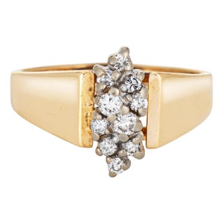 ​70s Diamond Cluster Ring Sz 6.75 Wide Band Vintage 14k Yellow Gold Fine Jewelry For Sale