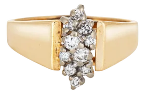 ​70s Diamond Cluster Ring Sz 6.75 Wide Band Vintage 14k Yellow Gold Fine Jewelry