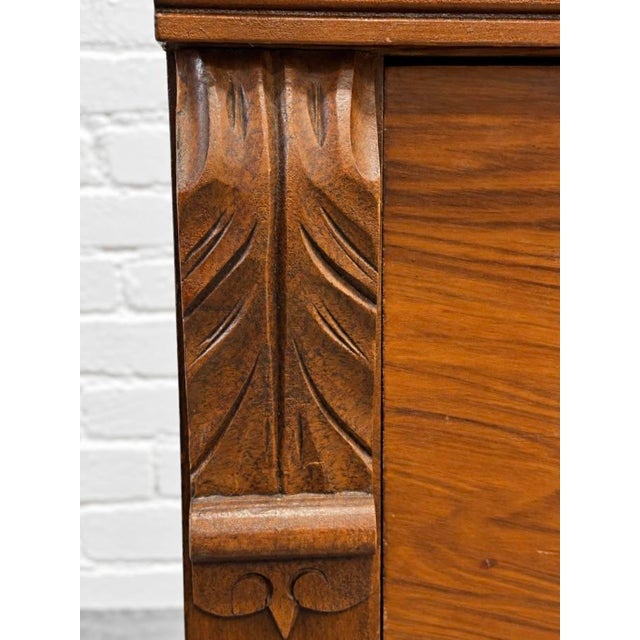 Antique Danish Pine Chest of Drawers | Carved Details + Brass Hardware, Late 19th Century For Sale In New York - Image 6 of 15