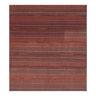 1950s Vintage Stripe Modern Flatwoven Multicolor Turkish Kilim Small Square Rug For Sale