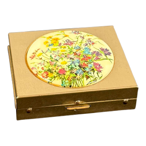 1950s Vintage Gold & Enamel Powder Compact Mirror / Pill Box