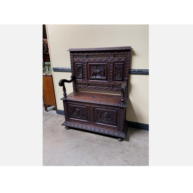 Antique Breton Chest Bench, 1880 For Sale - Image 10 of 11