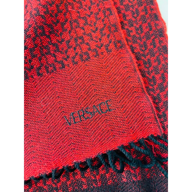 Early 21st Century Versace Red & Black Printed 100% Wool Scarf For Sale - Image 5 of 10