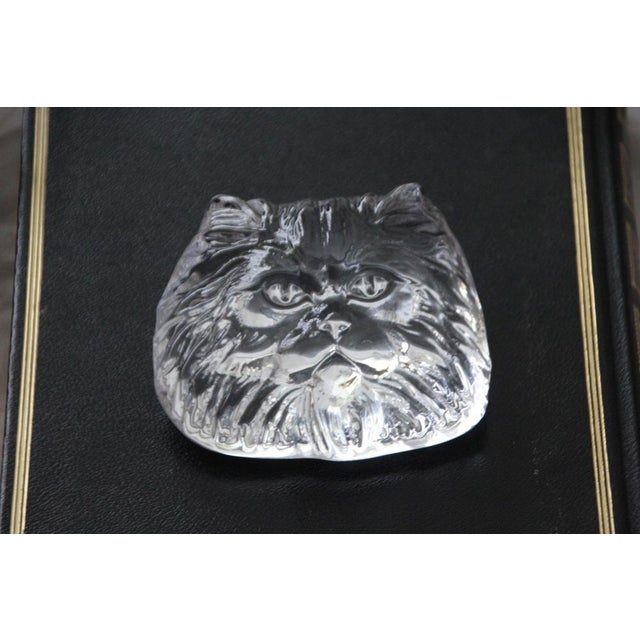 1970s Crystal Glass Cat Head Figurine Paperweight from Daum, France, 1970s For Sale - Image 5 of 14