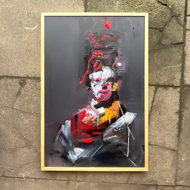 Postmodern Vintage Boho Abstract Figural Original Oil on Canvas For Sale - Image 3 of 4