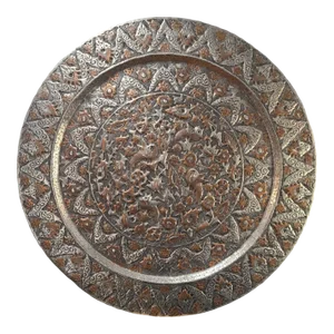 Vintage Copper Hand Engraved Hammered Repousse Large Round Wall Hanging