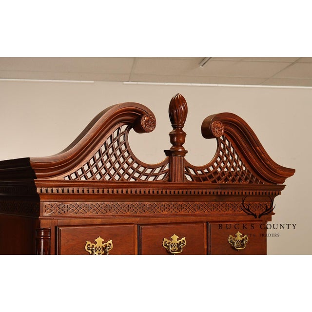 Chippendale American Drew Traditional Chippendale Style Mahogany Highboy Chest on Chest Tall Dresser For Sale - Image 3 of 18