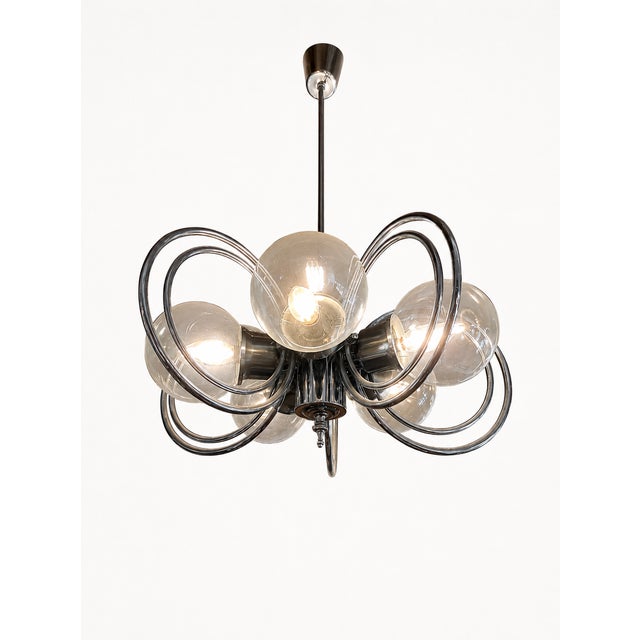 Vintage Space Age Chrome and Glass Pendant Light, 1970s For Sale - Image 6 of 6