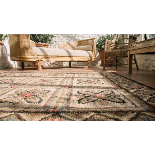 1890s Multicolored Geometric Antique American Hooked Rug 4'6" X 5'6" Handknotted Wool Carpet For Sale - Image 10 of 10