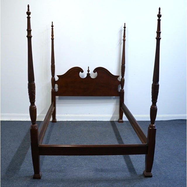 Traditional Universal Furniture Solid Cherry Traditional Style Queen Size Four Poster Pediment Rice Bed For Sale - Image 3 of 14