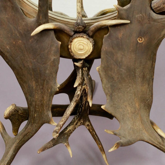 Rustic European Large Antique Antler Standing Mirror, Germany Ca. 1890 For Sale - Image 3 of 8