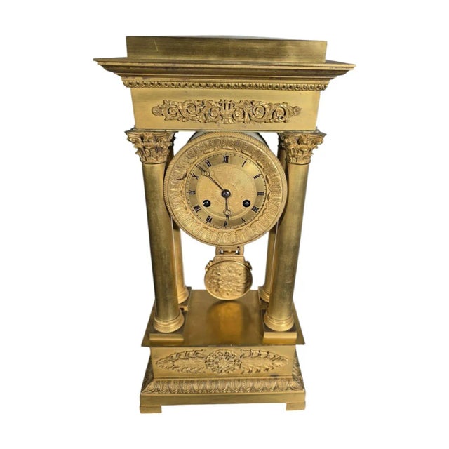 Brown Large Empire and Gilded Bronze Mercury Gilt Clock Portico, 1890s For Sale - Image 8 of 12