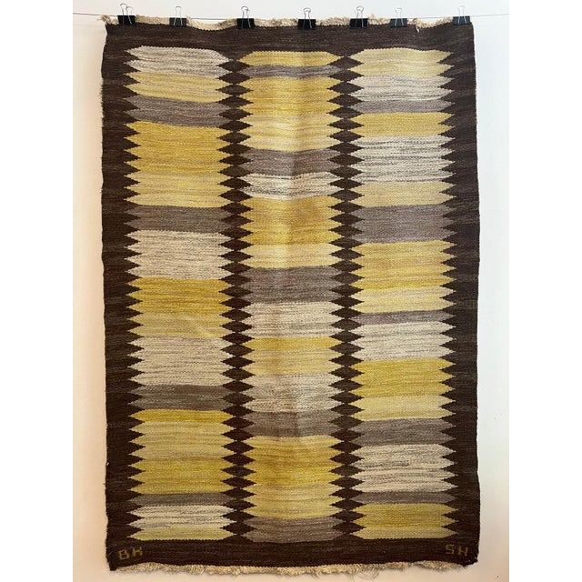 Brown Swedish Röllakan Rug by Berit Koenig & Svensk Hemslöjd Viggen, 1950s For Sale - Image 8 of 8