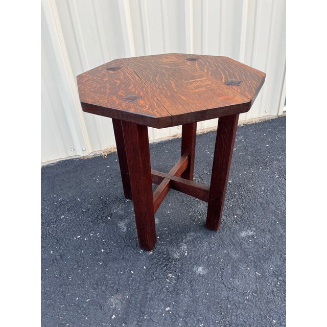 Antique L & Jg Stickley Arts & Crafts Oak Tabouret Table- C. 1910 For Sale - Image 6 of 12