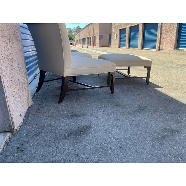 2000 - 2009 Vintage Barbara Barry Slipper Chairs With Ottoman For Sale - Image 5 of 12