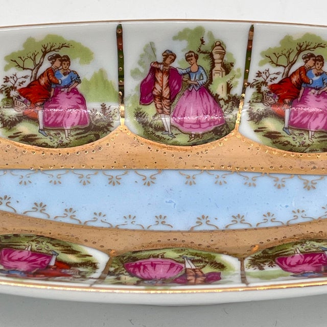 Victorian Mid 20th Century Royal Vienna Bavarian Gold & Porcelain Dish Fragonard Love Story Courting Couple For Sale - Image 3 of 11