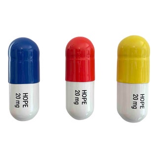 20 Mg Hope Pill Combo (Blue, Yellow and Orange) - Figurative Sculptures - Set of 3 For Sale