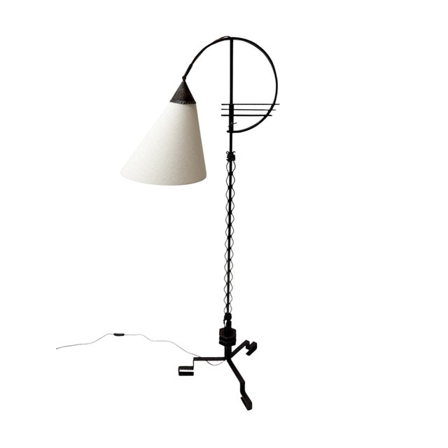 Vintage Art Deco Floor Lamp in Wrought Iron and Silk by Jan Joustra, 1920s For Sale - Image 14 of 14