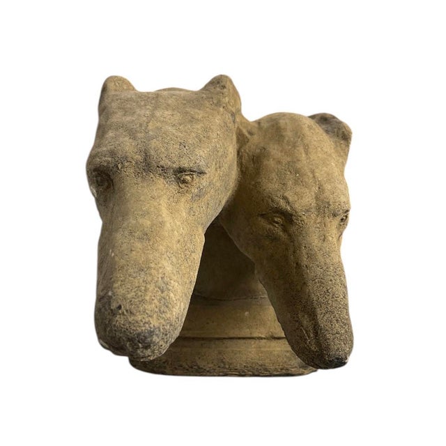 English Vintage English Cast Stone Double Greyhound Bust Sculpture For Sale - Image 3 of 9