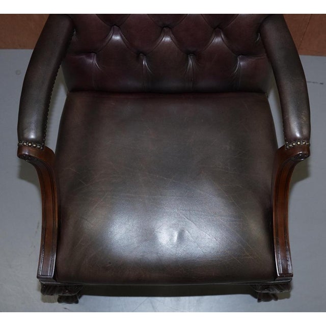 Wood George II Gainsborough Carver Chesterfield Leather Armchair with Claw and Ball Feet For Sale - Image 7 of 18