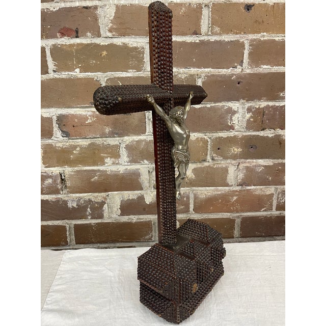 Folk Art Antique Tramp Art Crucifix For Sale - Image 3 of 7