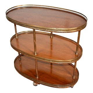 1950s Maison Jansen Mahogany Oval Three Tier Bar Liquor Cart / Serving Table For Sale