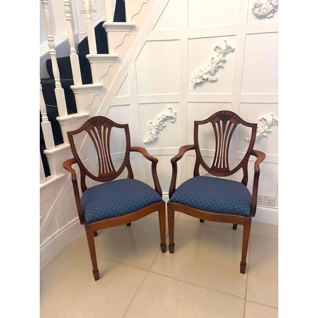 Antique Mahogany Shield Back Dining Chairs and Carvers, 1920, Set of 12 For Sale - Image 4 of 18