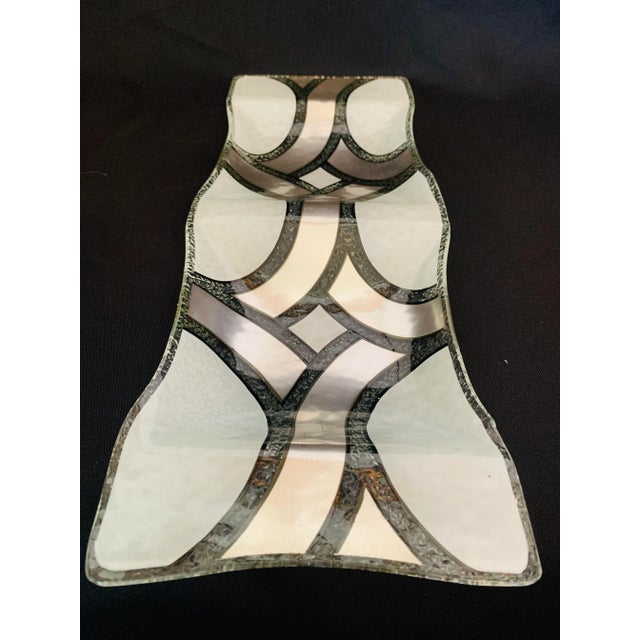 Mid 20th Century Mid 20th Century Geometric Design Silver on Glass Elongated Serving Dish For Sale - Image 5 of 12
