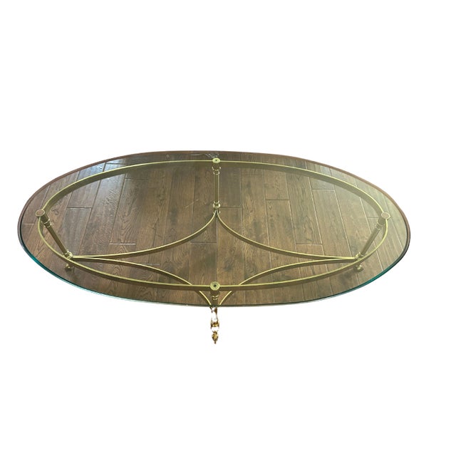 LaBarge Mid-Century Modern Oval Brass & Glass Coffee Table With Hoof Feet For Sale - Image 9 of 11