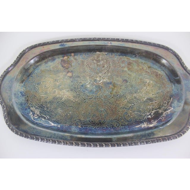 Silver Small Oval Silver Plated Tray, Vintage Plate, Trinket Dish, Heavy Patina Serving, Jewellery, Business Card Holder Old English For Sale - Image 8 of 8