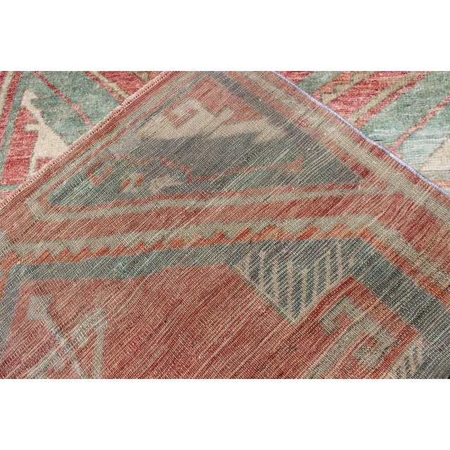 Vintage Turkish Oushak Runner With Coral Red, Soft Teal, and Warm Beige For Sale - Image 11 of 12