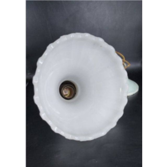 Metal 1920's Art Nouveau Ribbed Clambroth Glass Pendant Light For Sale - Image 7 of 8