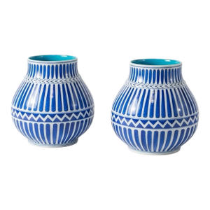 Late 20th-C. Chinese Export Blue and White Pottery Vessels / Vases - Pair