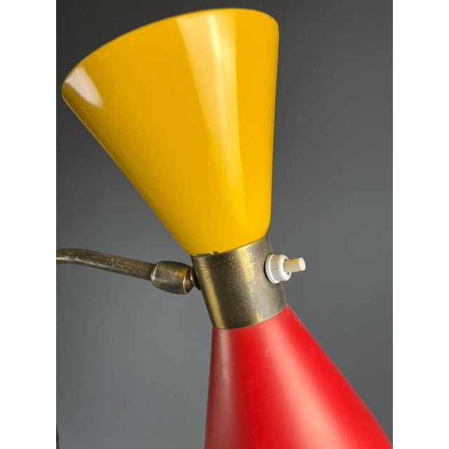 Italian Floor Lamp with Double Cone Shade and Italian Marble Base, 1950s, in Good conditions. Designed 1950 to 1959...