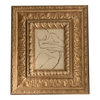 1950’s Original Abstract Charcoal Figure Study Drawing Chunky Gold Frame For Sale