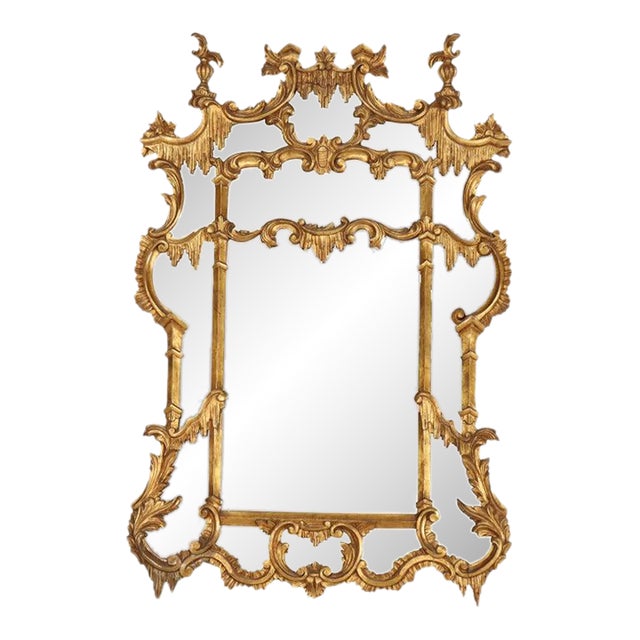Large Antique French Rococo Style Gilt Wood Mirror C1930 For Sale