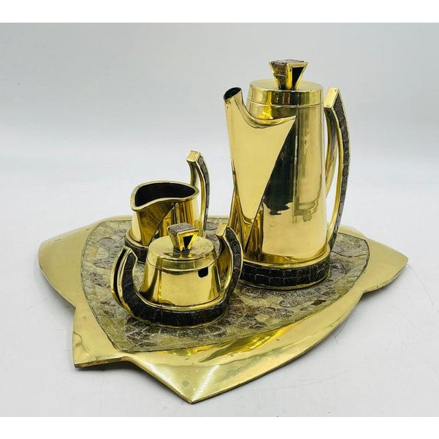 1960s 1960s Mexican Modernism Coffee Set in Solid Brass & Glass by Salvador Teran, Signed - Set of 4 For Sale - Image 5 of 18