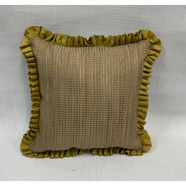 Art Nouveau 14” X 14” Schumacher Woodland Leopard in Mineral Pillow With Pleated Trim For Sale - Image 3 of 6