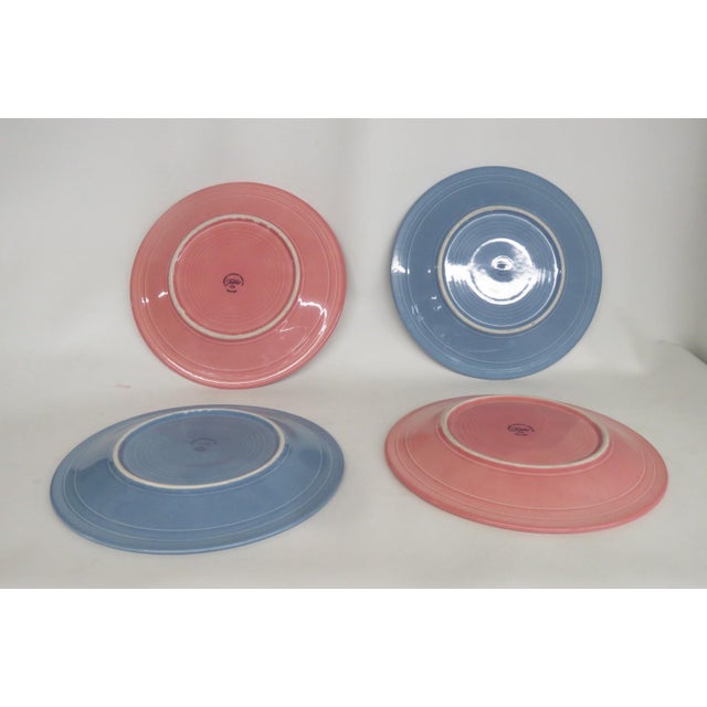 Fiesta Usa Homer Laughlin Set of 4 Dinner Plates 2 Pink 2 Blue Lead Free 4850b For Sale - Image 4 of 12