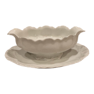Vintage Haviland White Porcelain Scalloped Gravy Boat With Underplate Saucer