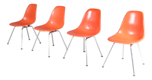 Dining Chairs in Orange Fiberglass by Charles & Ray Eames for Herman Miller, USA, 1960s, Set of 4