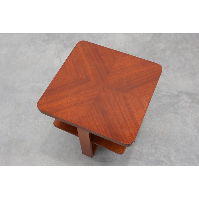 Art Deco Walnut Veneer Side Table with Shelf, Belgium, 1920s For Sale - Image 12 of 14