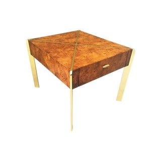 Milo Baughman Burlwood and Brass End Table For Sale