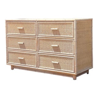 1980s Vintage Costal Carved Bamboo Trim Dresser For Sale