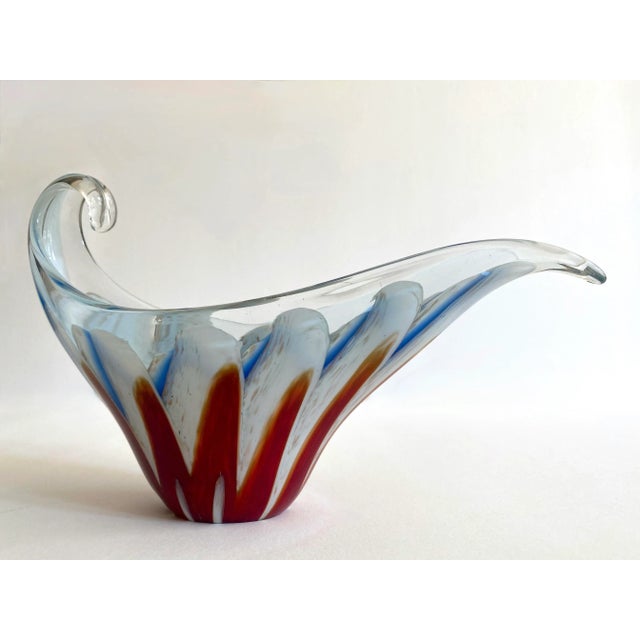 Mid-Century Modern Vintage Mid Century Modernist Murano Art Glass Aventurine Multicolor Zigzag Swirl Sculptural Scroll Bowl For Sale - Image 3 of 13